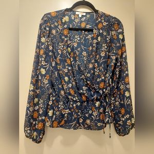 Nine Britton Navy Floral Wrap Blouse
